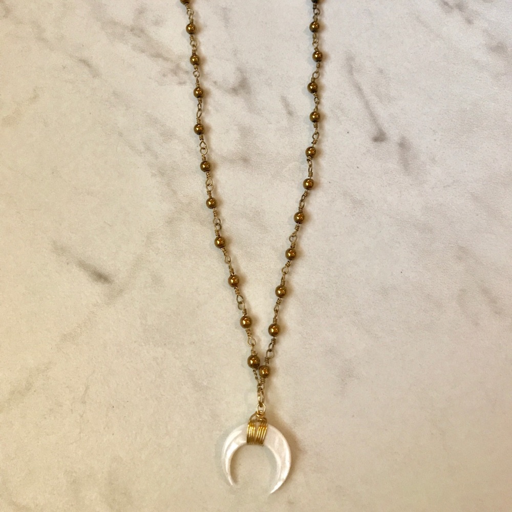 White & Gold Crescent moon necklace